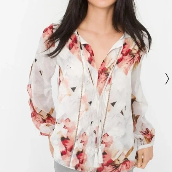 White House Black Market Tops - White House Black Market Women Long Split Sleeve Blouse Sz 12 Romantic Date